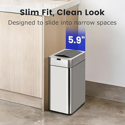 Sensor Trash Can with Butterfly Lid 2.6 Gallon Rectangular Automatic Garbage Can - Image 4