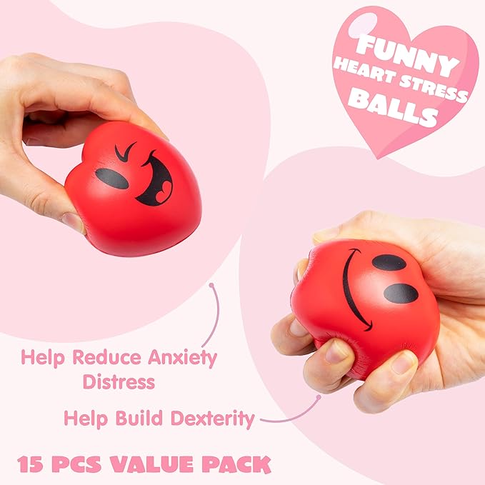 JOYIN 15 Pcs Valentines Day 3 inch Heart Stress Balls Stress Relief Heart - Image 3