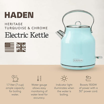 Haden Heritage 1.7 Liter Stainless Steel Electric Kettle, Hot Water Kettle - Image 2
