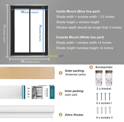 Custom Size Zebra Blinds for Indoor Windows with Cord, Dual Layer Blackout Zebra Roller Shades Corded Pull Down for Home Office Sliding Glass Door Black Out Room Darkening Easy Install