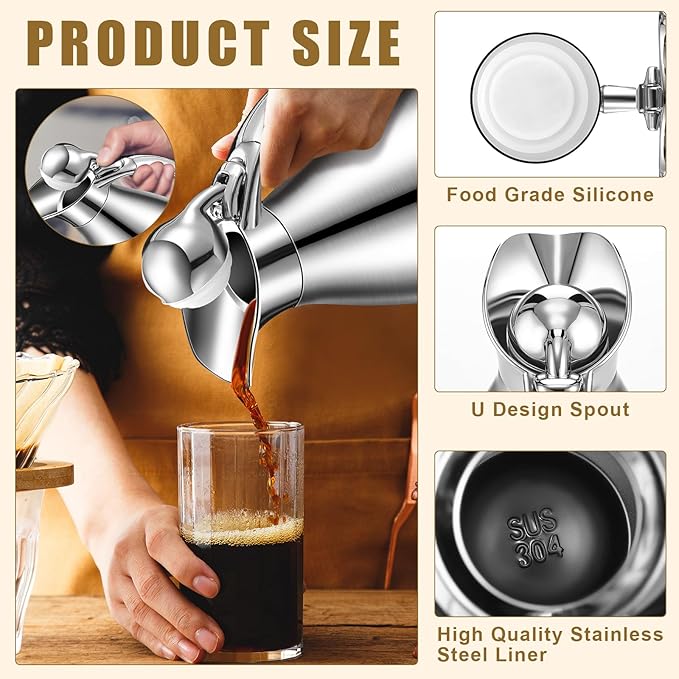 Uiifan 2 Pcs 68 oz Thermal Coffee Carafe Insulated Stainless Steel Coffee Carafe - Image 3