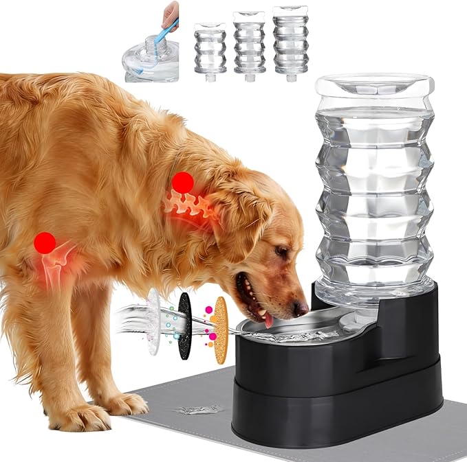 RIZZARI Large Water Dispenser for Dogs: 8L Raised Black Auto-Refill Stainless by RIZZARI