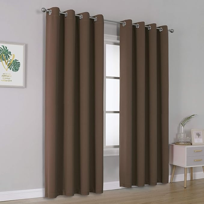 DUALIFE Brown Curtains 84 Inches Long Coffee Color Blackout Curtains - Image 2