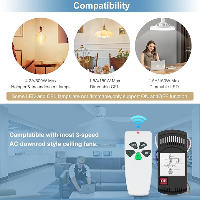 Universal Ceiling Fan Remote Control Kit Dimmable, Replacement - Image 3