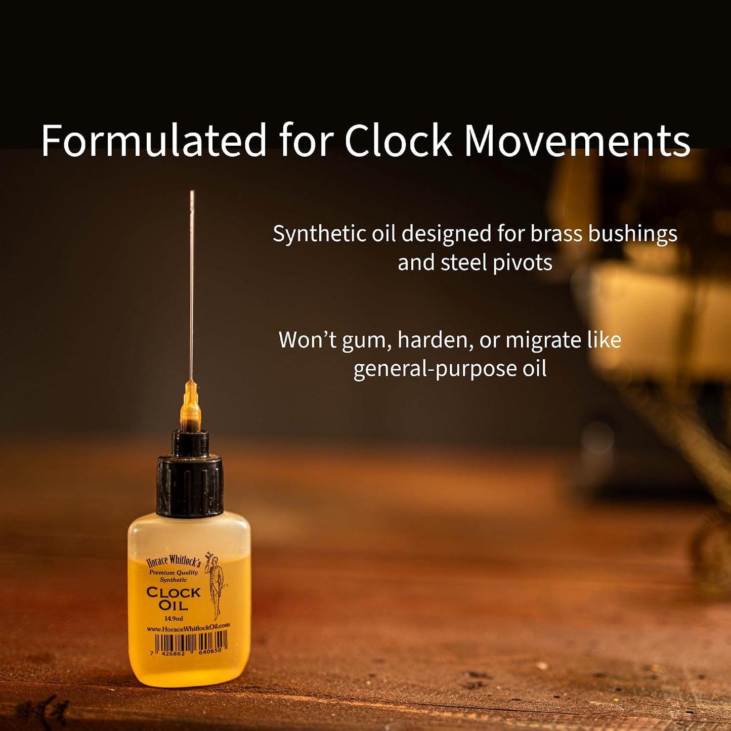 Clock Oil for Mechanical Clocks – Premium Synthetic Formula with Dual Precision Needle Applicator – Horace Whitlock – Won’t Gum or Run – 15ml Bottle