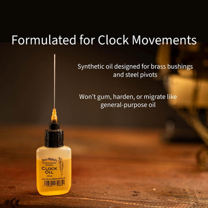 Clock Oil for Mechanical Clocks – Premium Synthetic Formula with Dual Precision Needle Applicator – Horace Whitlock – Won’t Gum or Run – 15ml Bottle