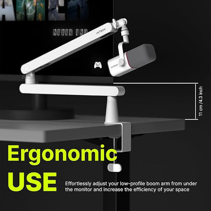 IXTECH White Microphone Boom Arm Stand Low Profile Boom Arm Adjustable Mic Stand - Image 8
