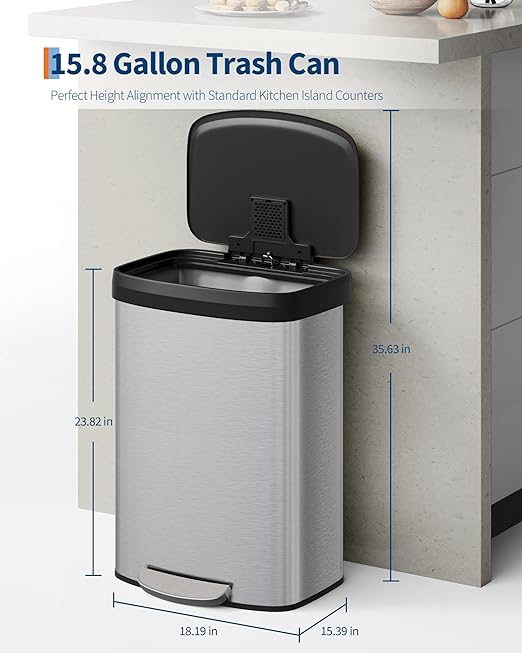 Garvee 16 gal / 60 L Stainless Steel Trash Can - Image 2