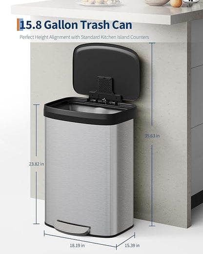Garvee 16 gal / 60 L Stainless Steel Trash Can - Image 2