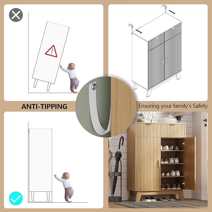Shoe Cabinet Storage for Entryway, 4 Tier Fluted Shoe Storage Cabinet - Image 6