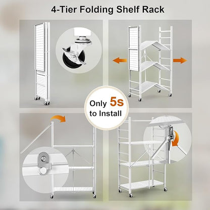 Himix Storage Shelves with 20 Hooks, 4-Tier Foldable Shelves - Image 4