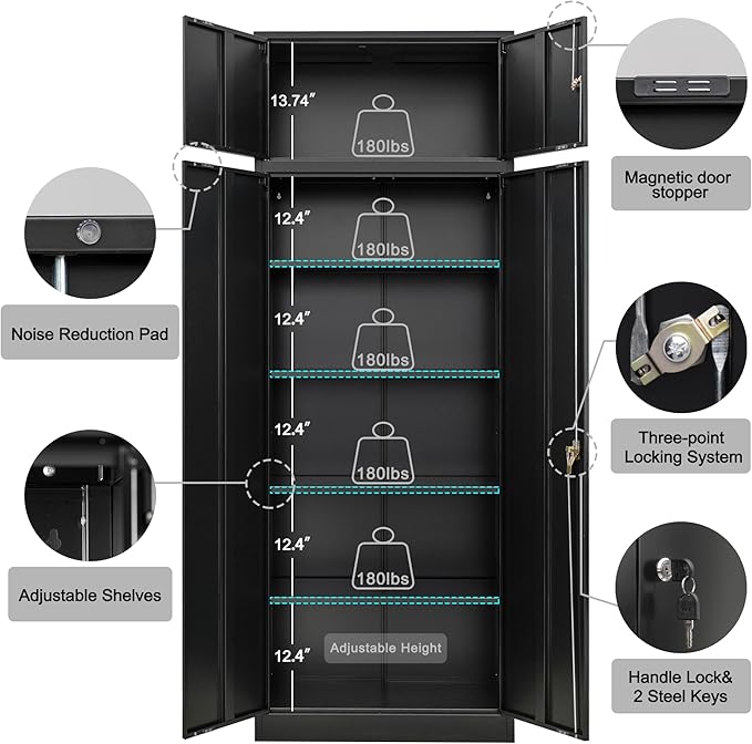 Storage Cabinet, 87 Inch Tall Metal Storage Cabinet - Image 4