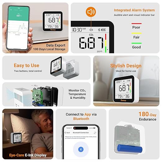 Temtop CO2 Monitor Indoor Air Quality Monitor 3 in 1 CO2 Meter, 180 Days - Image 2