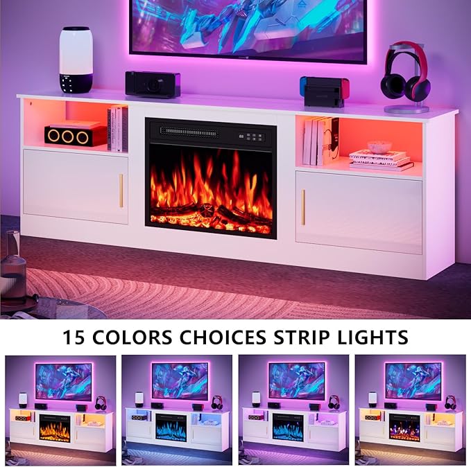 Fireplace TV Stand with 23" Electric Fireplace Heater Up to 80" TVs, Modern - Image 6