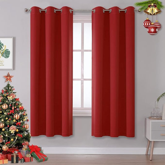 DUALIFE Christmas Red Curtains 63 Inches Long Room Darkening Thermal Insulated by DUALIFE