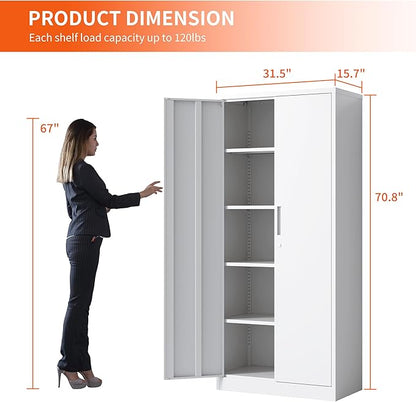 Metal Storage Cabinet with Adjustable Shelves, Garage Tool Cabinet with 2 - Image 3