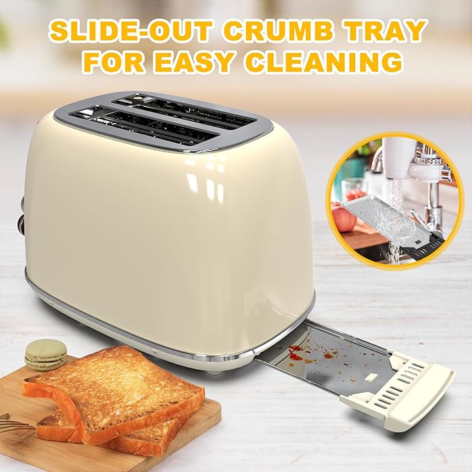 Toaster 2 slice, KitchMix Retro Stainless Steel Toaster - Image 6
