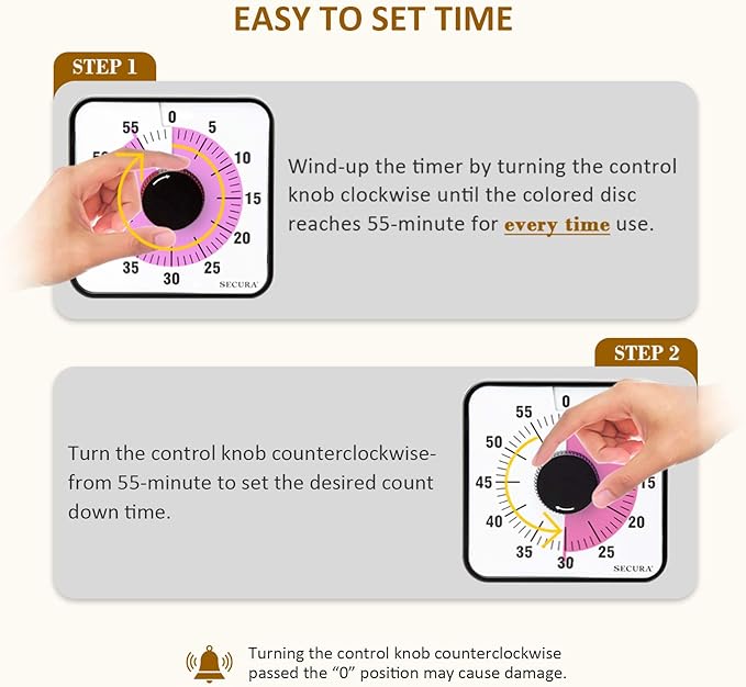 Secura 60-Minute Visual Countdown Timer, 7.5-Inch Oversize Classroom Visual - Image 2