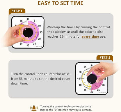 Secura 60-Minute Visual Countdown Timer, 7.5-Inch Oversize Classroom Visual - Image 2