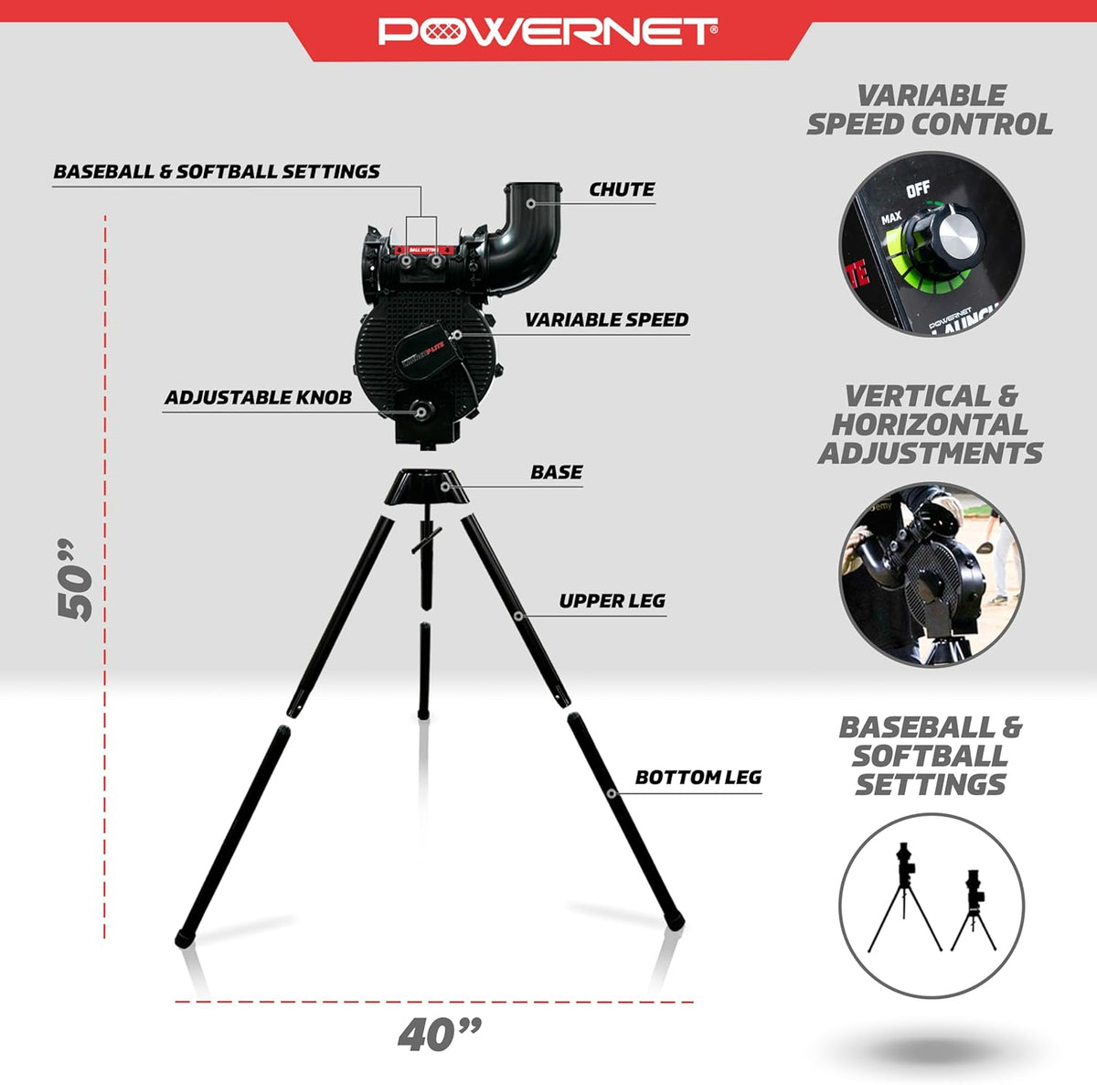 PowerNet Launch F-lite Softball & Baseball Pitching Machine, Dimpled Prac...