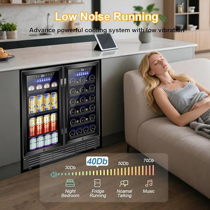 30 Inch Wine and Beverage Refrigerator Black- Dual Zone Beverage Fridge Under - Image 5