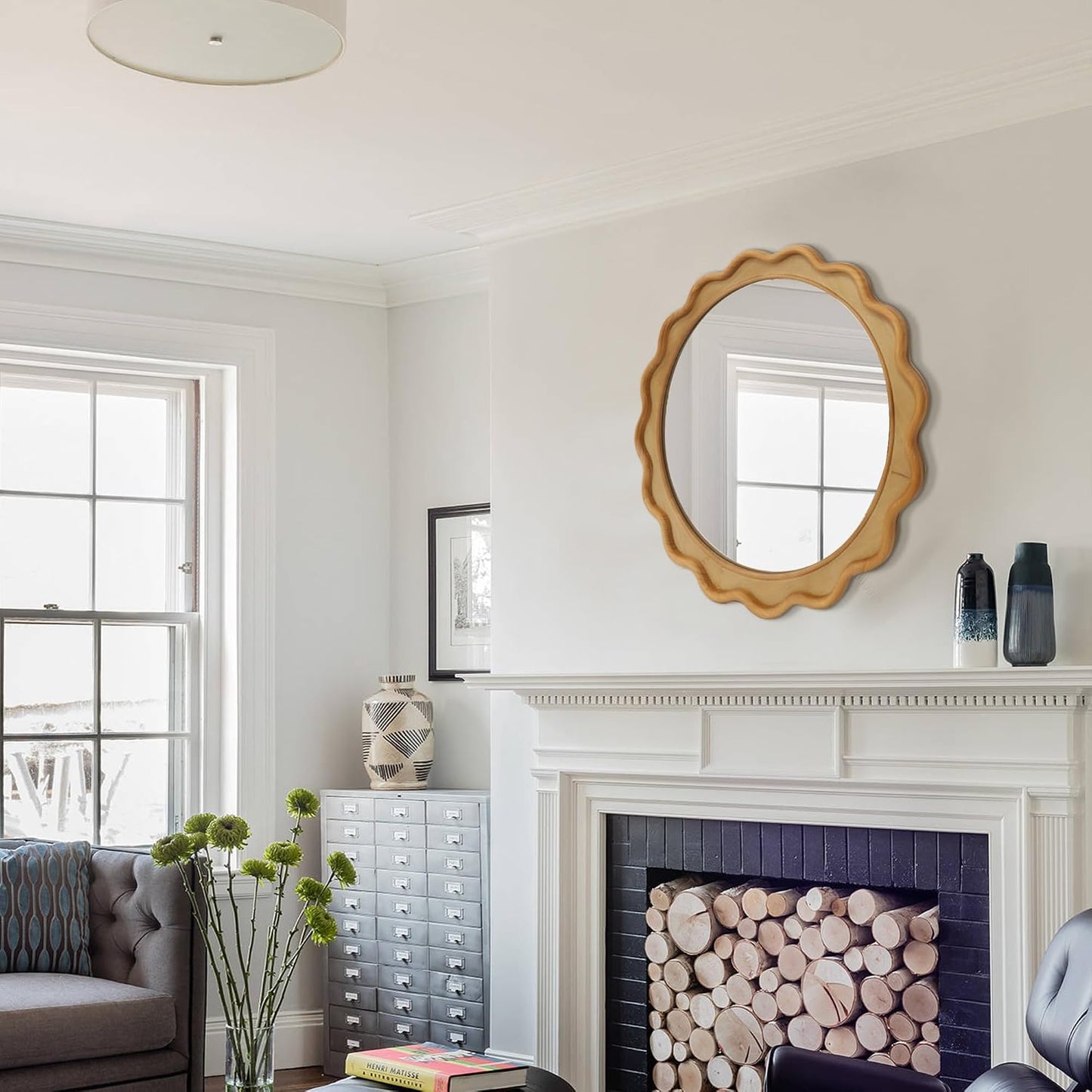 RiteSune Round Mirror 30 Inch, Farmhouse Wall Decor, Large Rustic Circle for Living Room, Bathroom, Entryway