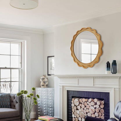 RiteSune Round Mirror 30 Inch, Farmhouse Wall Decor, Large Rustic Circle for Living Room, Bathroom, Entryway