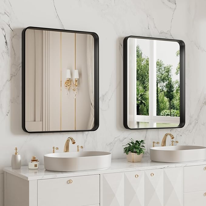 LOAAO 20X16 Inch Black Metal Framed Bathroom Mirror - Image 4