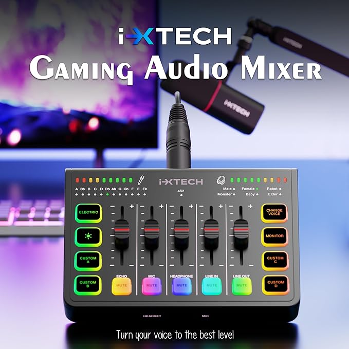 IXTECH Gaming Audio Mixer 4 Channel Soundboard, Streaming RGB PC Audio Interface - Image 2