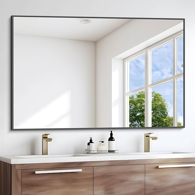 Black Bathroom Mirror for Wall, 55x30 Inch Rectangle Mirrors - Image 8