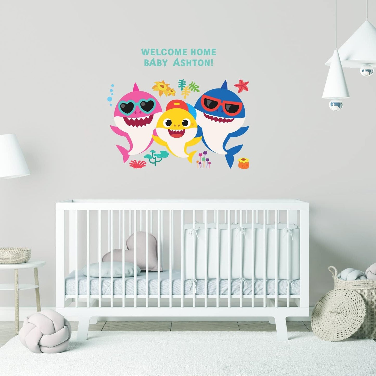 RoomMates Baby Shark Peel and Stick Giant Wall Decals with Alphabet, Removable Repositionable Personalized Wall Stickers for Kids