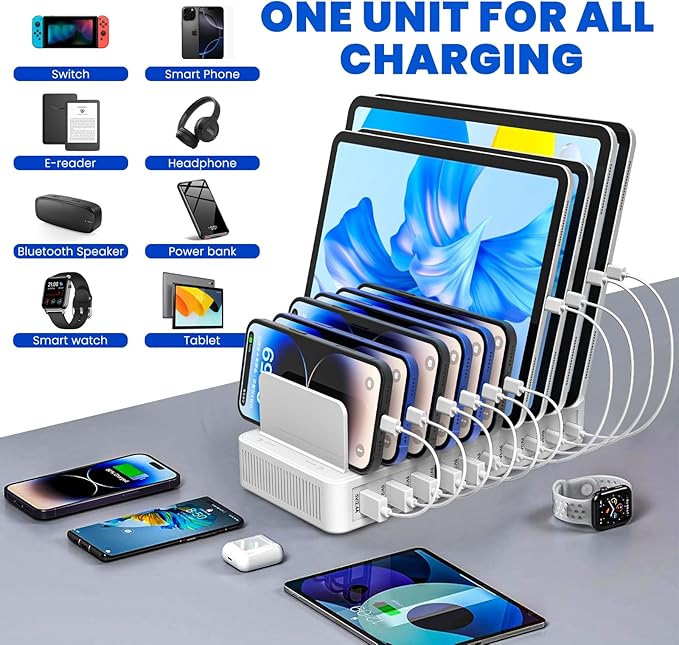 RISWOJOR Charging Station for Multiple Devices, 100W 10 Ports Charging Dock - Image 5