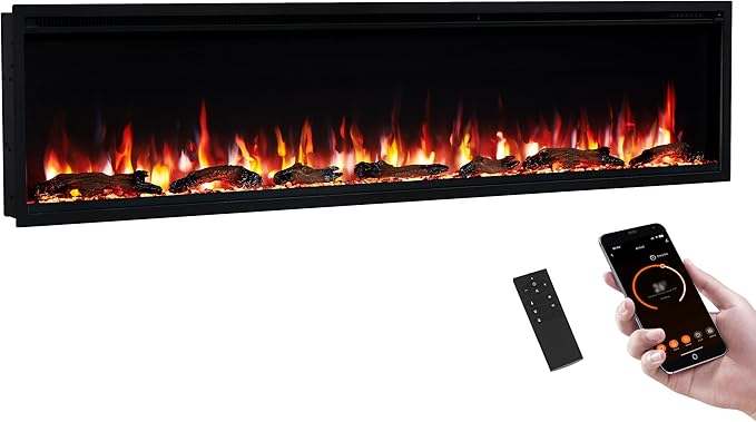 PuraFlame Herman 72 Inch Smart Linear Electric Fireplace by PuraFlame