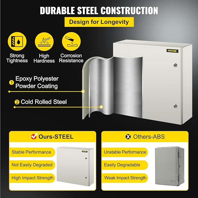 VEVOR NEMA Steel Enclosure, IP66 Waterproof & Dustproof, Outdoor/Indoor - Image 3