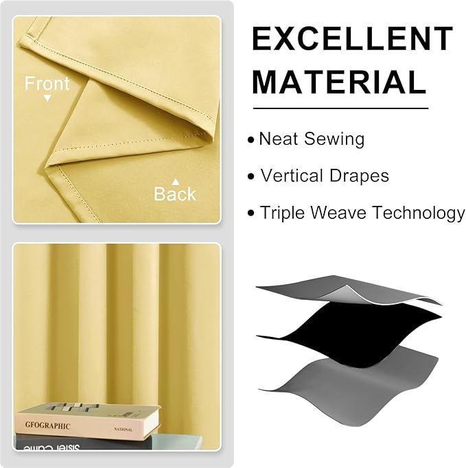 DWCN Light Yellow Blackout Curtains 45 Inches Long, Thermal Room Drakening - Image 5