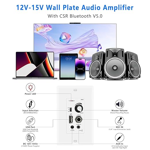 PNWCZ in Wall Audio Control Amplifier Receiver Compatible - Image 4