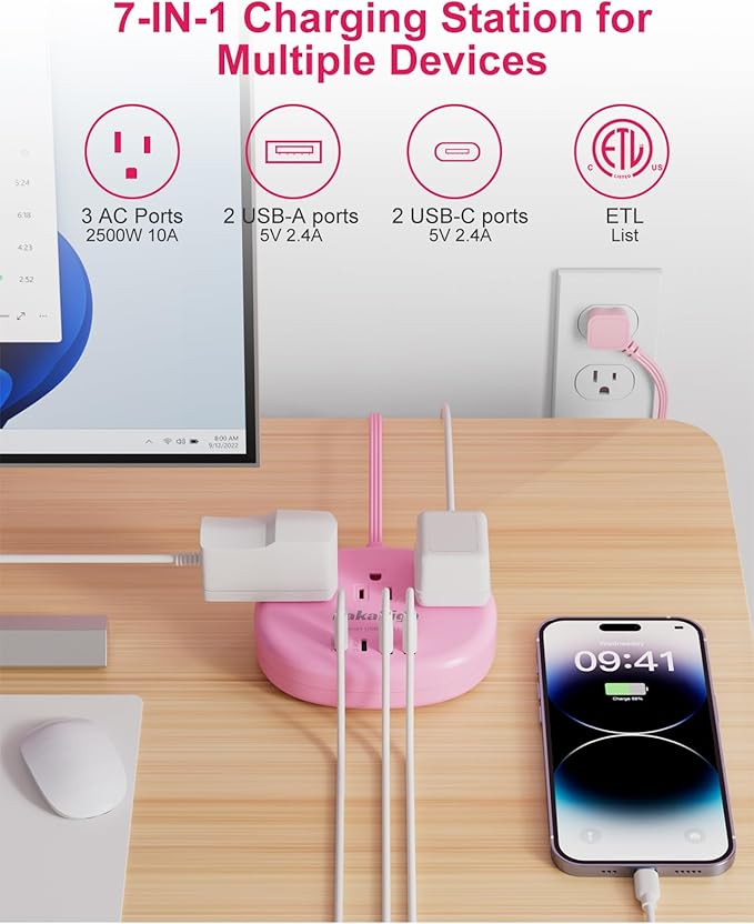 Pink Extension Cord - 10 FT Flat Extension Cord - Image 3