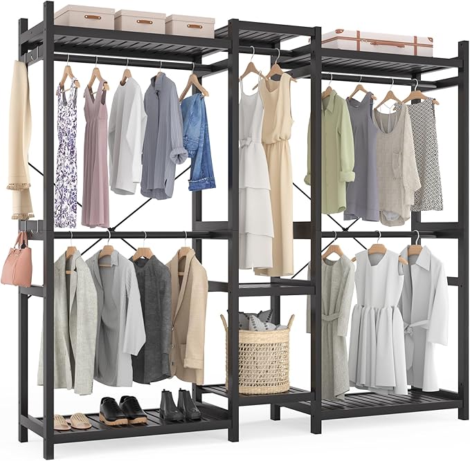 Homykic Bamboo Closet System Clothes Rack, Large Freestanding Garment Rack by Homykic