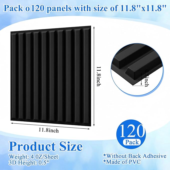 Nuanchu 120 Pcs 3D Slat Wall Panels 12 x 12 Inch PVC Fluted Textured Panel - Image 2