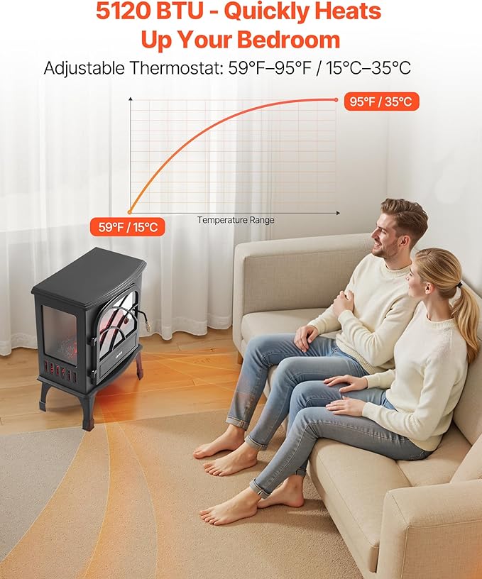 VEVOR 25.5inch Freestanding Fireplaces, 1500W 5120BTU Portable Electric - Image 3