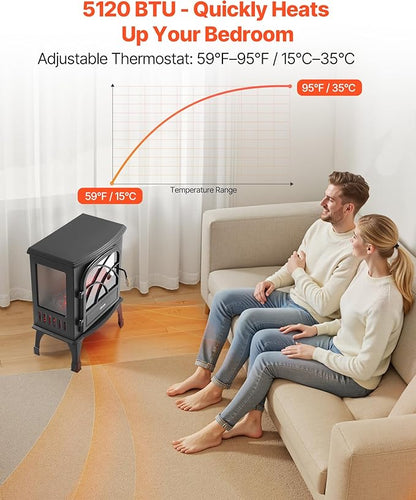 VEVOR 25.5inch Freestanding Fireplaces, 1500W 5120BTU Portable Electric - Image 3