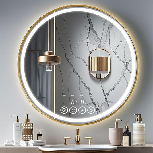 24 Inch Wall-Mounted Round Bathroom Mirror by LIGHTINGUPYOURBEAUTY