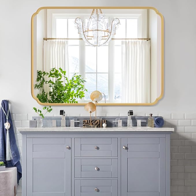 30" x 40"Gold Bathroom Mirror for Over Sink, Modern Rounded Corner Rectangle - Image 3