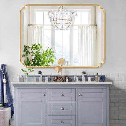 30" x 40"Gold Bathroom Mirror for Over Sink, Modern Rounded Corner Rectangle - Image 3