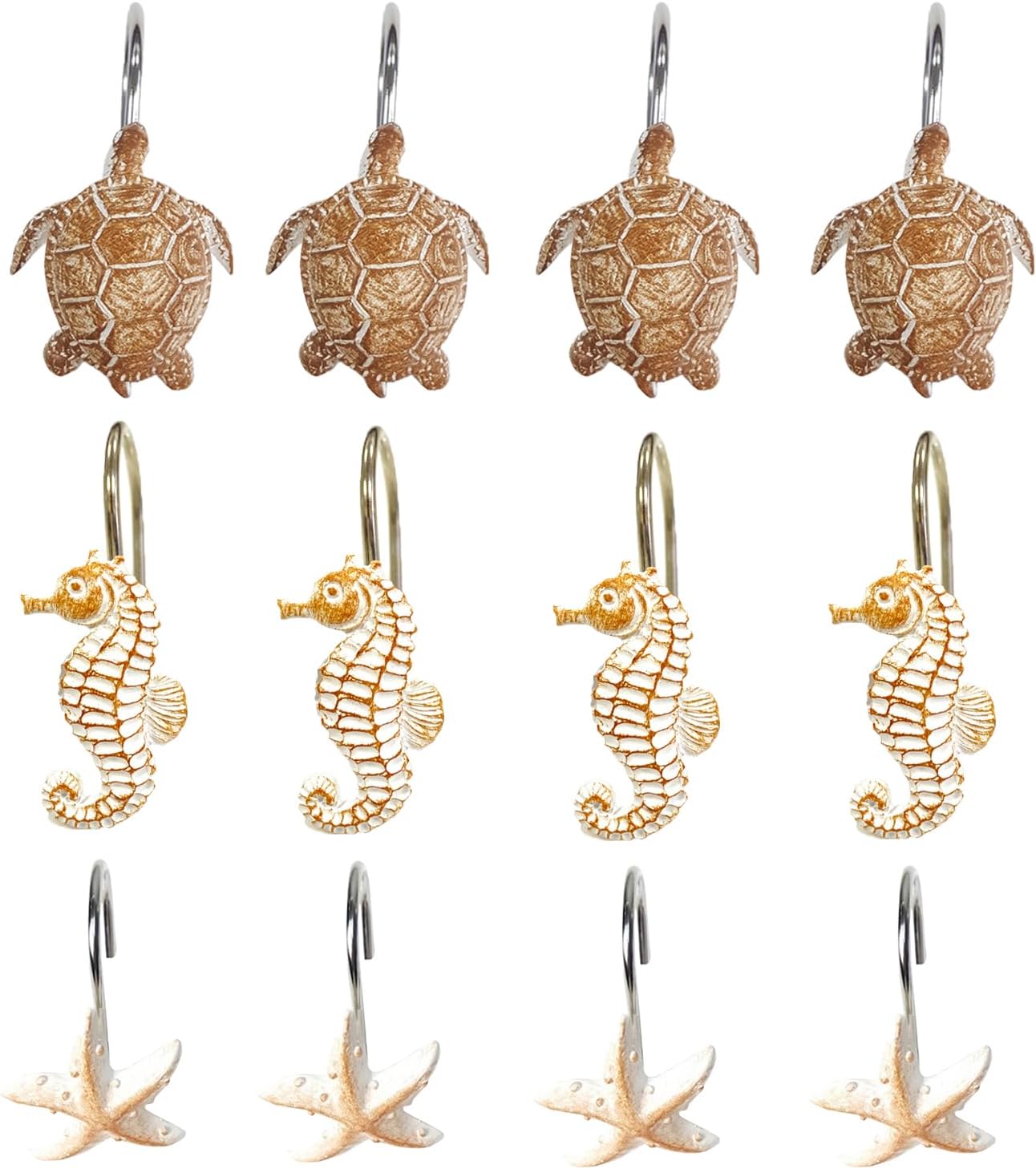 YUKUNTANG Seashell Shower Curtain Hooks, 12 Pcs Anti Rust Decorative Resin Shower Curtain Rings for Bathroom Bedroom Baby Room Decoration (Brown Seashell 5)