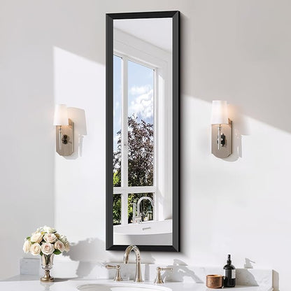 Black Bathroom Mirror 14 x 48 Inch Rectangle Wave Beveled by DESBING