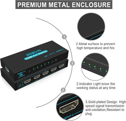HDMI Switch SGEYR 5x1 HDMI Switcher 5 in 1 Out HDMI Selector 5 Port Box - Image 3