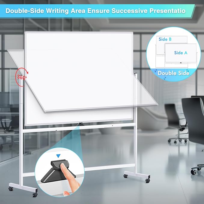 maxtek Rolling Whiteboard 60x48, Large Double-Sided White Board Dry Erase on - Image 3