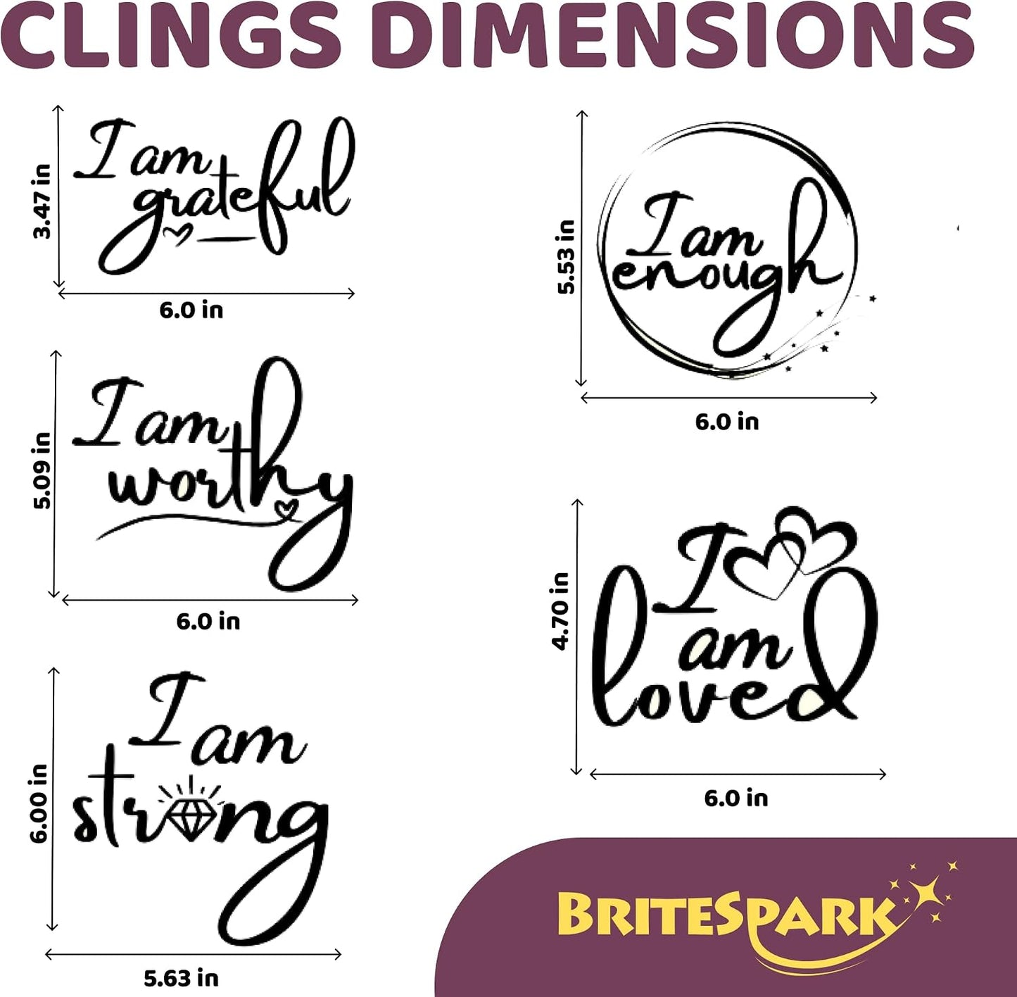 Positive Affirmation Sticker - Static Cling for Mirror Window - Elegant, Classy, Chic, Empowered, Self-Confidence, Inspiring, Reusable (5 Pack - 6" per Cling)