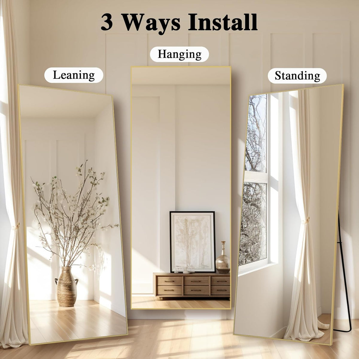 Anpark Gold Rectangle Oversized Mirror Full Length with Stand 26" x 71" Large Full Body Dressing Standing Floor Mirror for Bedroom Wall Mounted Mirror for Living Room Home Decor